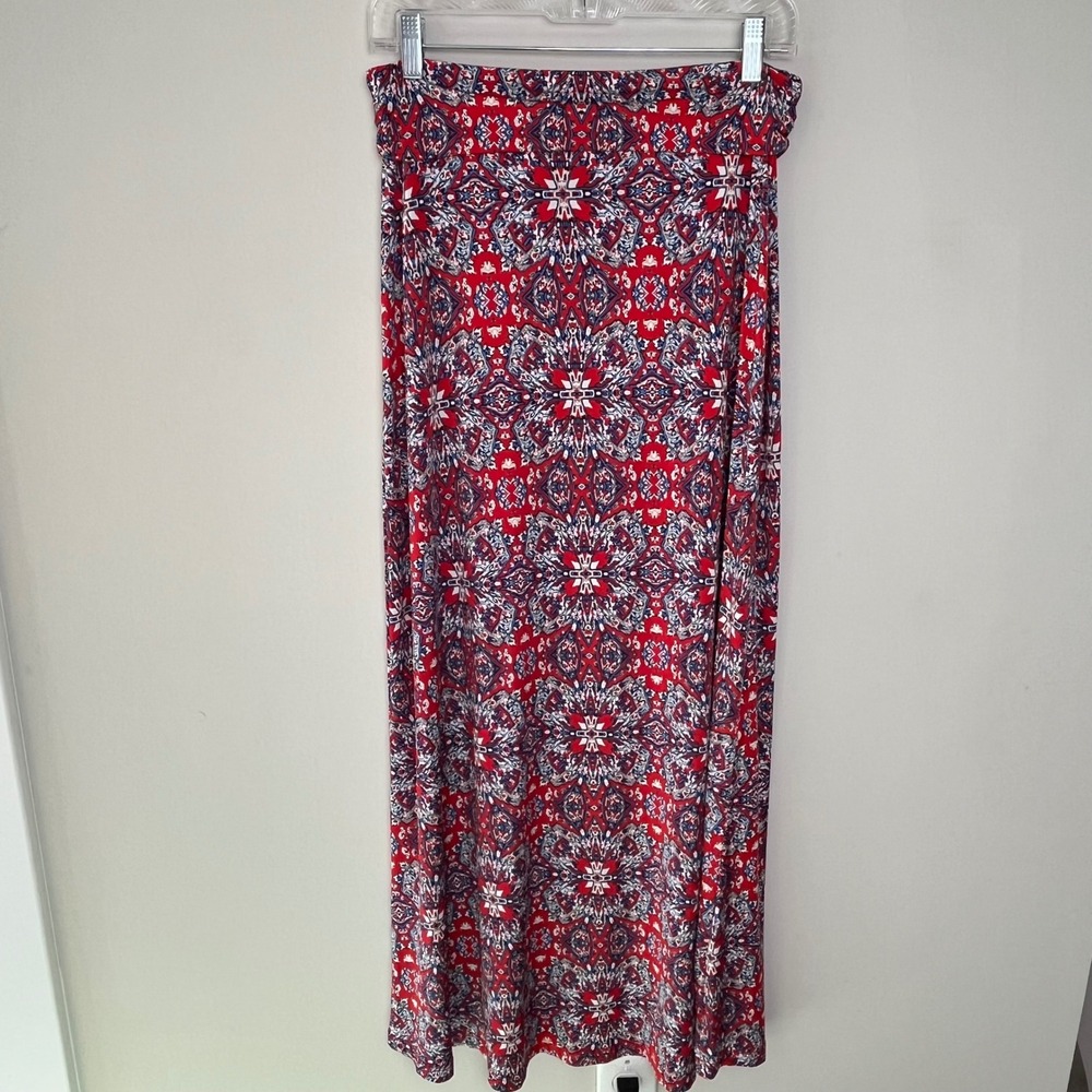 Gilli Womens Red Blue White Geometric Kaleidoscope Maxi Skirt Size‎ M 51016B - Picture 9 of 9